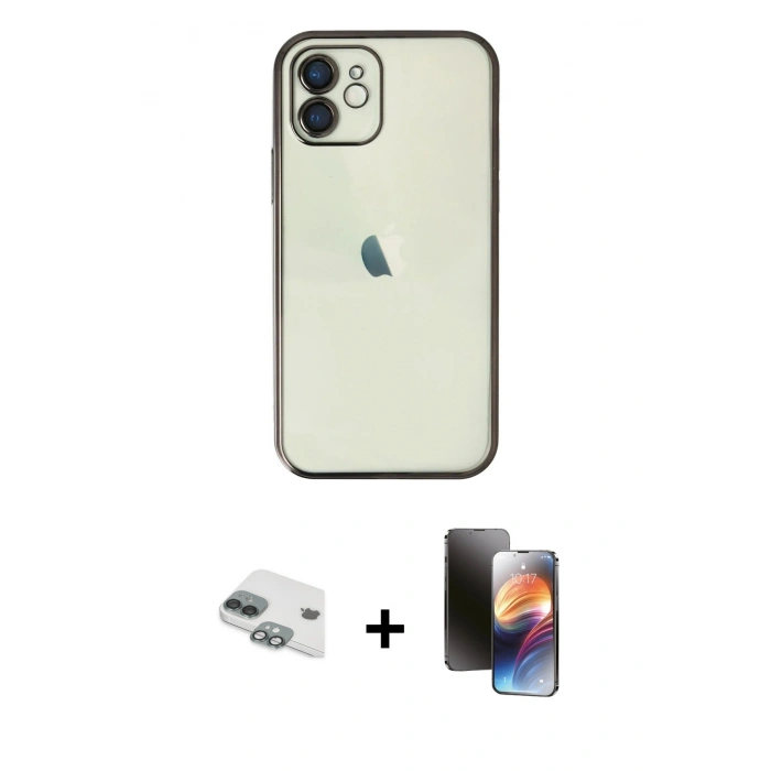 MARSİLYAN™- iPhone 11 Kılıf Vadi Minimal - Siyah 3D Antistatik Mat Seramik Nano Ekran Koruyucu + Pers Alüminyum Kamera Lens - YL
