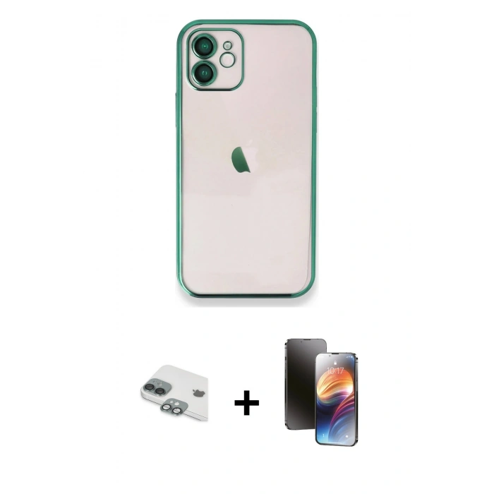 MARSİLYAN™- iPhone 11 Kılıf Vadi Minimal - Siyah 3D Antistatik Mat Seramik Nano Ekran Koruyucu + Pers Alüminyum Kamera Lens - YL
