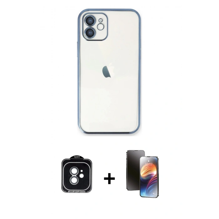 MARSİLYAN™- iPhone 11 Kılıf Vadi Minimal - Siyah 3D Antistatik Mat Seramik Nano Ekran Koruyucu + PVD Metal Kamera Lens - YL