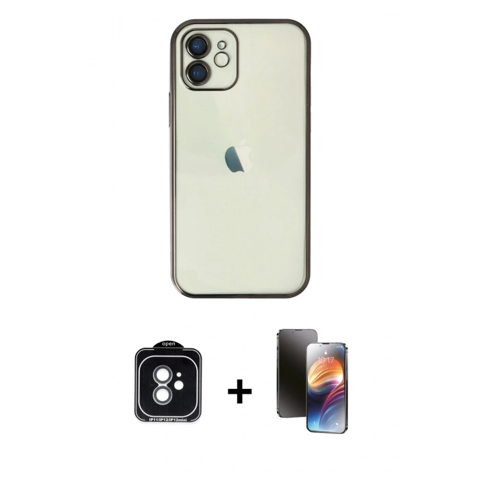 MARSİLYAN™- iPhone 11 Kılıf Vadi Minimal - Siyah 3D Antistatik Mat Seramik Nano Ekran Koruyucu + PVD Metal Kamera Lens - YL