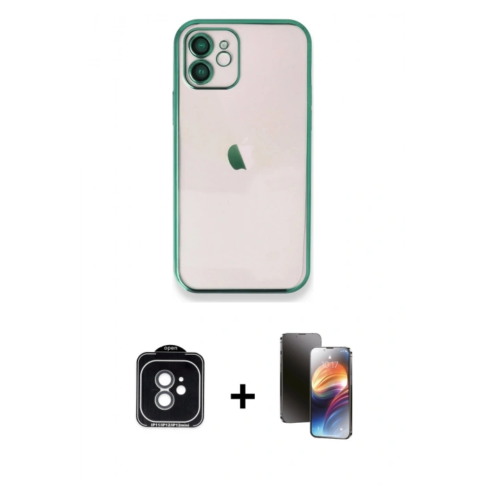 MARSİLYAN™- iPhone 11 Kılıf Vadi Minimal - Siyah 3D Antistatik Mat Seramik Nano Ekran Koruyucu + PVD Metal Kamera Lens - YL