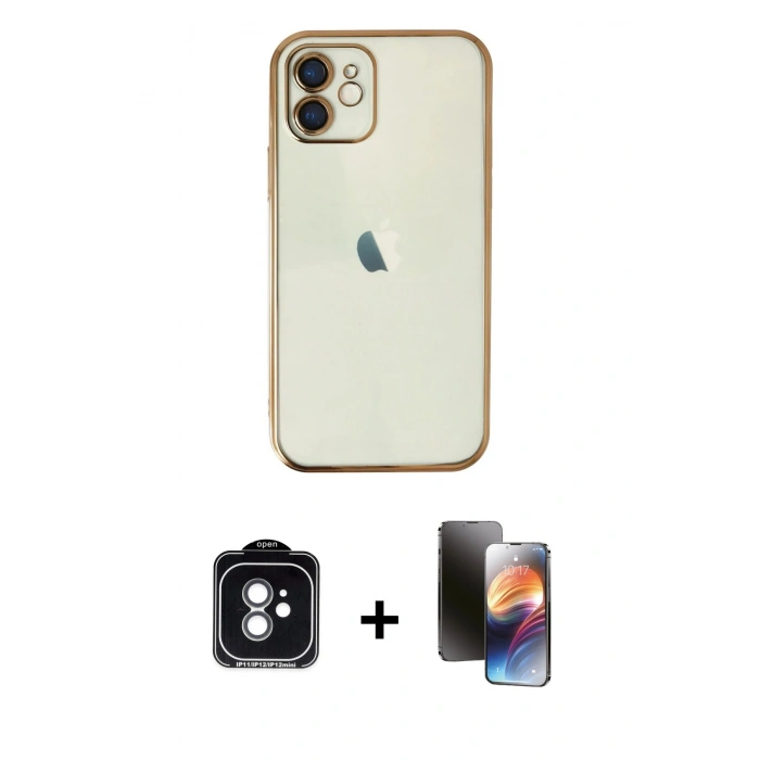 MARSİLYAN™- iPhone 11 Kılıf Vadi Minimal - Siyah 3D Antistatik Mat Seramik Nano Ekran Koruyucu + PVD Metal Kamera Lens - YL