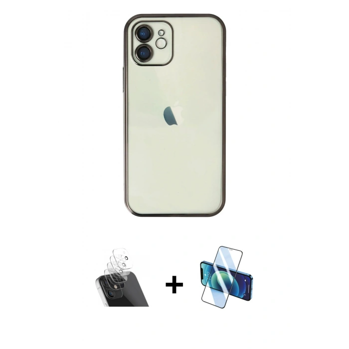 MARSİLYAN™- iPhone 11 Kılıf Vadi Minimal - Siyah 3D Antistatik Seramik Nano Ekran Koruyucu + Kamera Lens Koruma Cam - SF