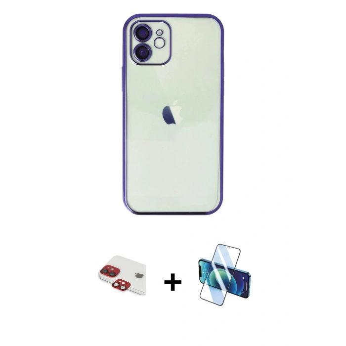MARSİLYAN™- iPhone 11 Kılıf Vadi Minimal - Siyah 3D Antistatik Seramik Nano Ekran Koruyucu + Pers Alüminyum Kamera Lens - KI
