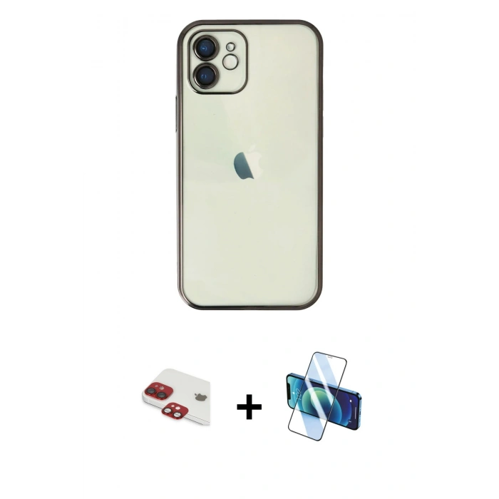 MARSİLYAN™- iPhone 11 Kılıf Vadi Minimal - Siyah 3D Antistatik Seramik Nano Ekran Koruyucu + Pers Alüminyum Kamera Lens - KI