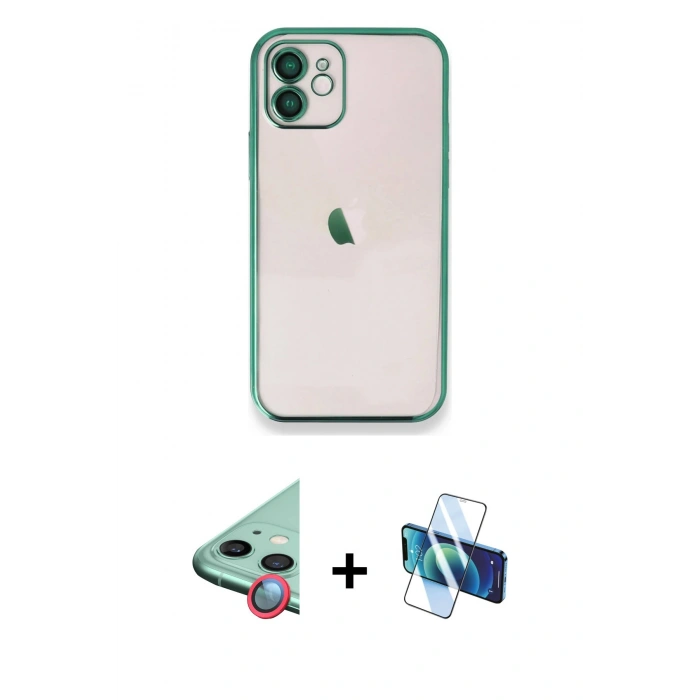 MARSİLYAN™- iPhone 11 Kılıf Vadi Minimal - Siyah 3D Antistatik Seramik Nano Ekran Koruyucu + Raze Metal Kamera Lens - KI