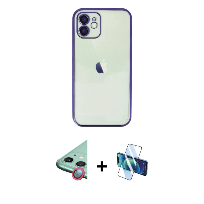 MARSİLYAN™- iPhone 11 Kılıf Vadi Minimal - Siyah 3D Antistatik Seramik Nano Ekran Koruyucu + Raze Metal Kamera Lens - KI