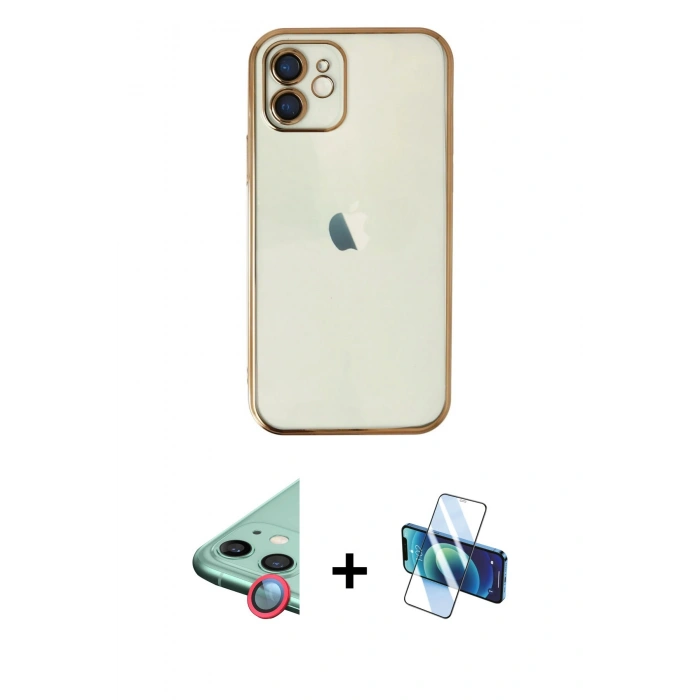 MARSİLYAN™- iPhone 11 Kılıf Vadi Minimal - Siyah 3D Antistatik Seramik Nano Ekran Koruyucu + Raze Metal Kamera Lens - KI