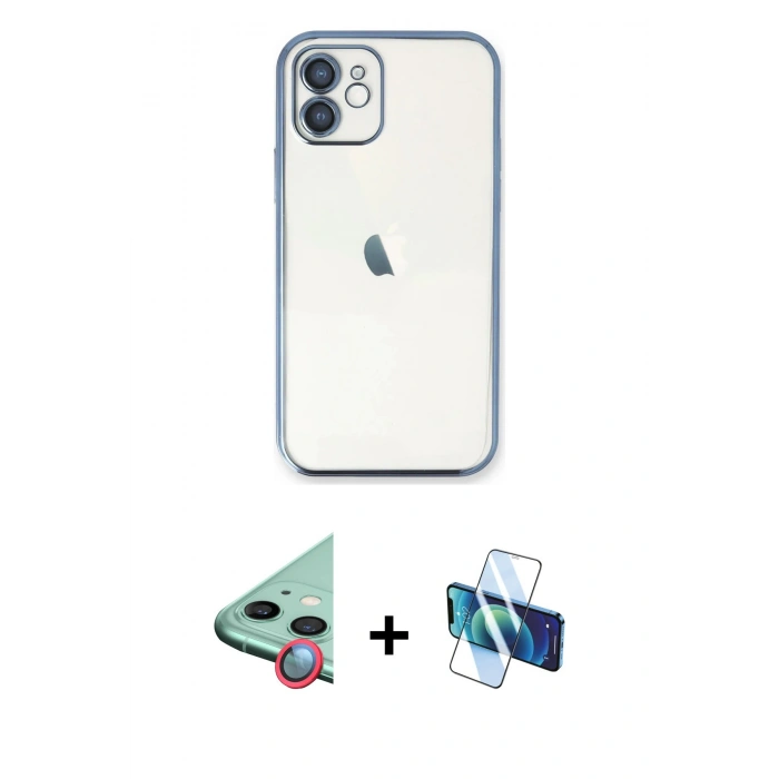 MARSİLYAN™- iPhone 11 Kılıf Vadi Minimal - Siyah 3D Antistatik Seramik Nano Ekran Koruyucu + Raze Metal Kamera Lens - KI