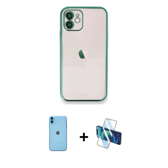 MARSİLYAN™- iPhone 11 Kılıf Vadi Minimal - Siyah 3D Antistatik Seramik Nano Ekran Koruyucu + Neon Fosforlu Kamera Lens - MI