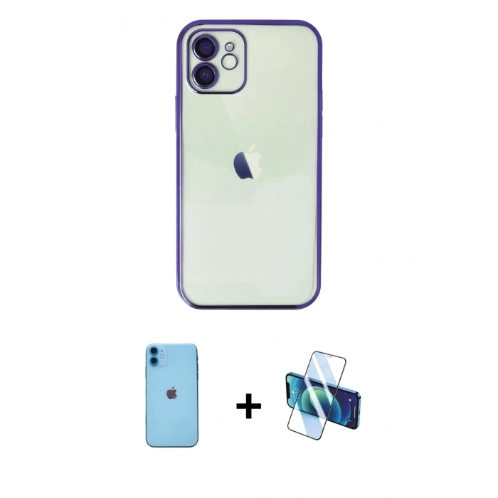 MARSİLYAN™- iPhone 11 Kılıf Vadi Minimal - Siyah 3D Antistatik Seramik Nano Ekran Koruyucu + Neon Fosforlu Kamera Lens - MI