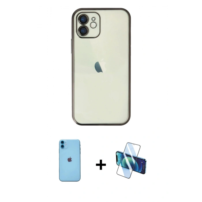 MARSİLYAN™- iPhone 11 Kılıf Vadi Minimal - Siyah 3D Antistatik Seramik Nano Ekran Koruyucu + Neon Fosforlu Kamera Lens - MI