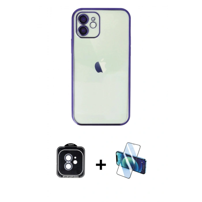 MARSİLYAN™- iPhone 11 Kılıf Vadi Minimal - Siyah 3D Antistatik Seramik Nano Ekran Koruyucu + PVD Metal Kamera Lens - MI