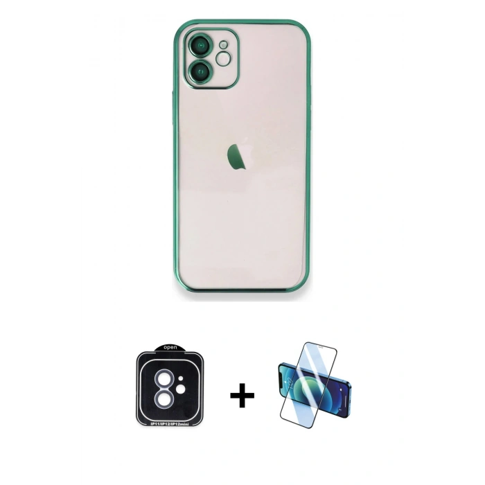 MARSİLYAN™- iPhone 11 Kılıf Vadi Minimal - Siyah 3D Antistatik Seramik Nano Ekran Koruyucu + PVD Metal Kamera Lens - MI