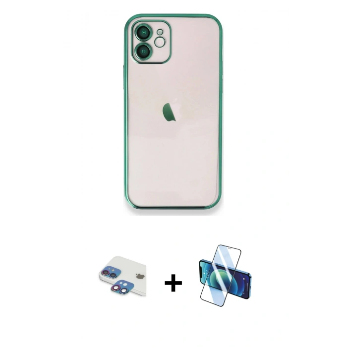 MARSİLYAN™- iPhone 11 Kılıf Vadi Minimal - Siyah 3D Antistatik Seramik Nano Ekran Koruyucu + Pers Alüminyum Kamera Lens - GI