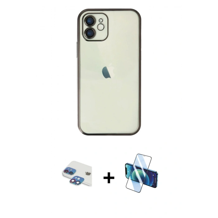 MARSİLYAN™- iPhone 11 Kılıf Vadi Minimal - Siyah 3D Antistatik Seramik Nano Ekran Koruyucu + Pers Alüminyum Kamera Lens - GI
