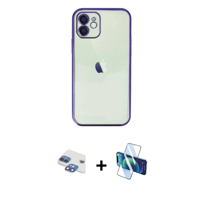 MARSİLYAN™- iPhone 11 Kılıf Vadi Minimal - Siyah 3D Antistatik Seramik Nano Ekran Koruyucu + Pers Alüminyum Kamera Lens - GI