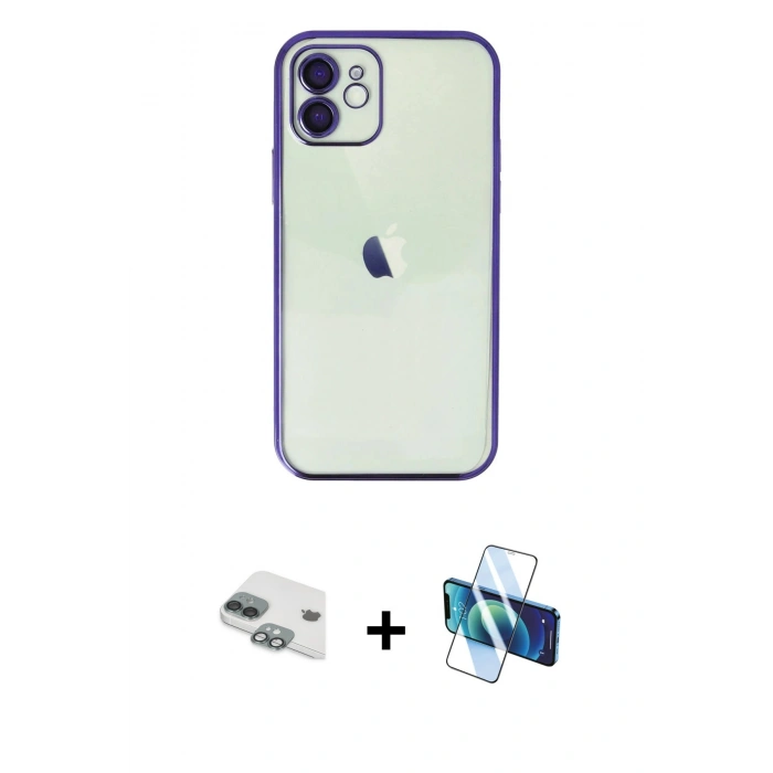MARSİLYAN™- iPhone 11 Kılıf Vadi Minimal - Siyah 3D Antistatik Seramik Nano Ekran Koruyucu + Pers Alüminyum Kamera Lens - YL