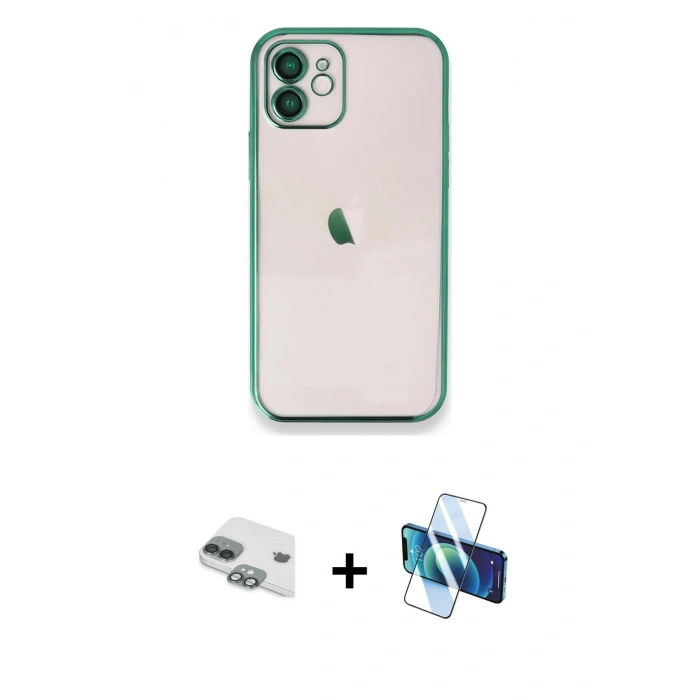 MARSİLYAN™- iPhone 11 Kılıf Vadi Minimal - Siyah 3D Antistatik Seramik Nano Ekran Koruyucu + Pers Alüminyum Kamera Lens - YL