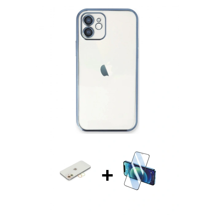 MARSİLYAN™- iPhone 11 Kılıf Vadi Minimal - Siyah 3D Antistatik Seramik Nano Ekran Koruyucu + Renkli Kamera Lens Koruma Cam - SI