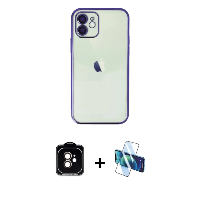 MARSİLYAN™- iPhone 11 Kılıf Vadi Minimal - Siyah 3D Antistatik Seramik Nano Ekran Koruyucu + PVD Metal Kamera Lens - TU