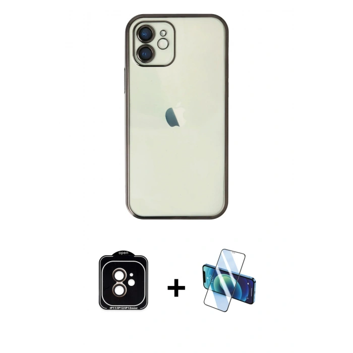 MARSİLYAN™- iPhone 11 Kılıf Vadi Minimal - Siyah 3D Antistatik Seramik Nano Ekran Koruyucu + PVD Metal Kamera Lens - TU