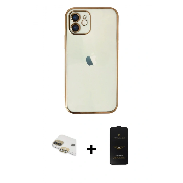 MARSİLYAN™- iPhone 11 Kılıf Vadi Minimal - Siyah 6D Antistatik Mat Seramik Hayalet Nano Ekran Koruyucu + Pers Alüminyum Kamera Lens - GD