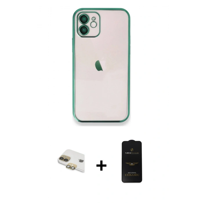 MARSİLYAN™- iPhone 11 Kılıf Vadi Minimal - Siyah 6D Antistatik Mat Seramik Hayalet Nano Ekran Koruyucu + Pers Alüminyum Kamera Lens - GD