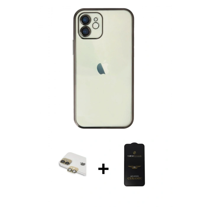 MARSİLYAN™- iPhone 11 Kılıf Vadi Minimal - Siyah 6D Antistatik Mat Seramik Hayalet Nano Ekran Koruyucu + Pers Alüminyum Kamera Lens - GD