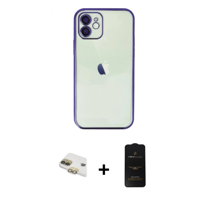 MARSİLYAN™- iPhone 11 Kılıf Vadi Minimal - Siyah 6D Antistatik Mat Seramik Hayalet Nano Ekran Koruyucu + Pers Alüminyum Kamera Lens - GD