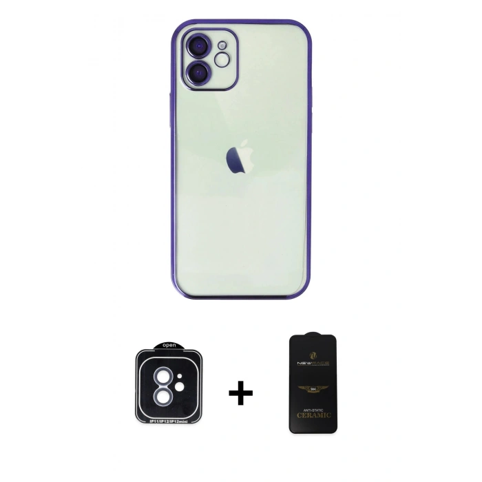 MARSİLYAN™- iPhone 11 Kılıf Vadi Minimal - Siyah 6D Antistatik Mat Seramik Hayalet Nano Ekran Koruyucu + PVD Metal Kamera Lens - MI