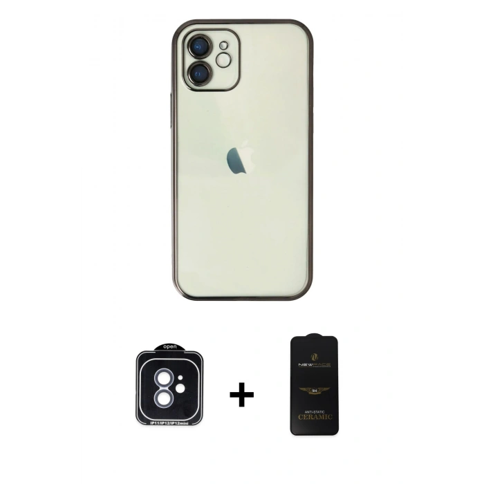 MARSİLYAN™- iPhone 11 Kılıf Vadi Minimal - Siyah 6D Antistatik Mat Seramik Hayalet Nano Ekran Koruyucu + PVD Metal Kamera Lens - MI