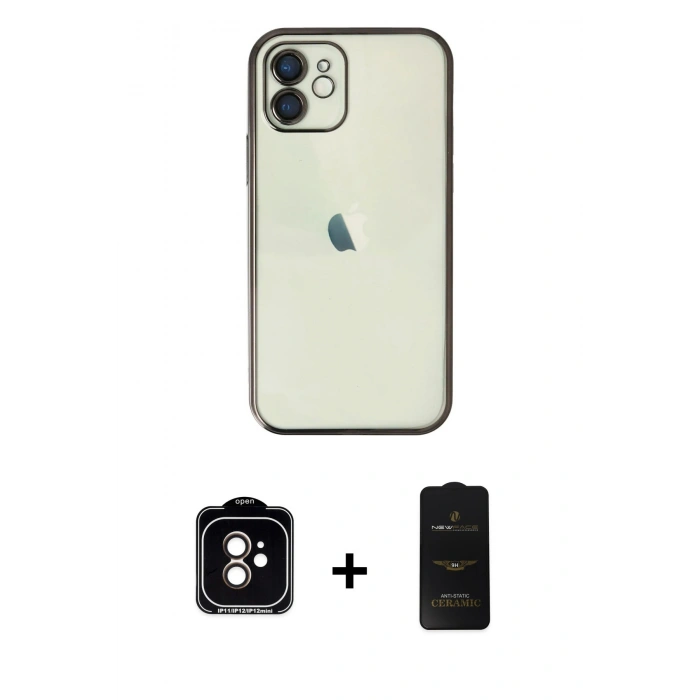 MARSİLYAN™- iPhone 11 Kılıf Vadi Minimal - Siyah 6D Antistatik Mat Seramik Hayalet Nano Ekran Koruyucu + PVD Metal Kamera Lens - TU
