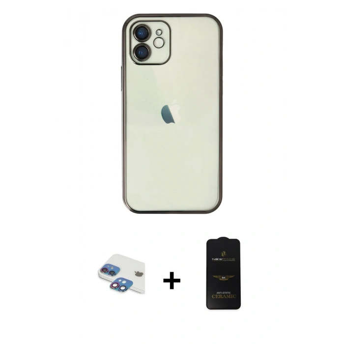MARSİLYAN™- iPhone 11 Kılıf Vadi Minimal - Siyah 6D Antistatik Mat Seramik Hayalet Nano Ekran Koruyucu + Pers Alüminyum Kamera Lens - GI