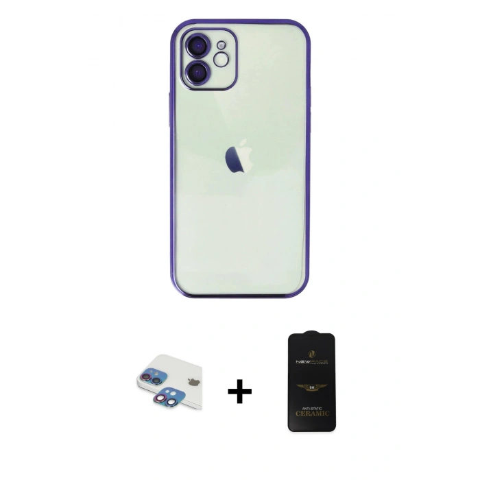 MARSİLYAN™- iPhone 11 Kılıf Vadi Minimal - Siyah 6D Antistatik Mat Seramik Hayalet Nano Ekran Koruyucu + Pers Alüminyum Kamera Lens - GI