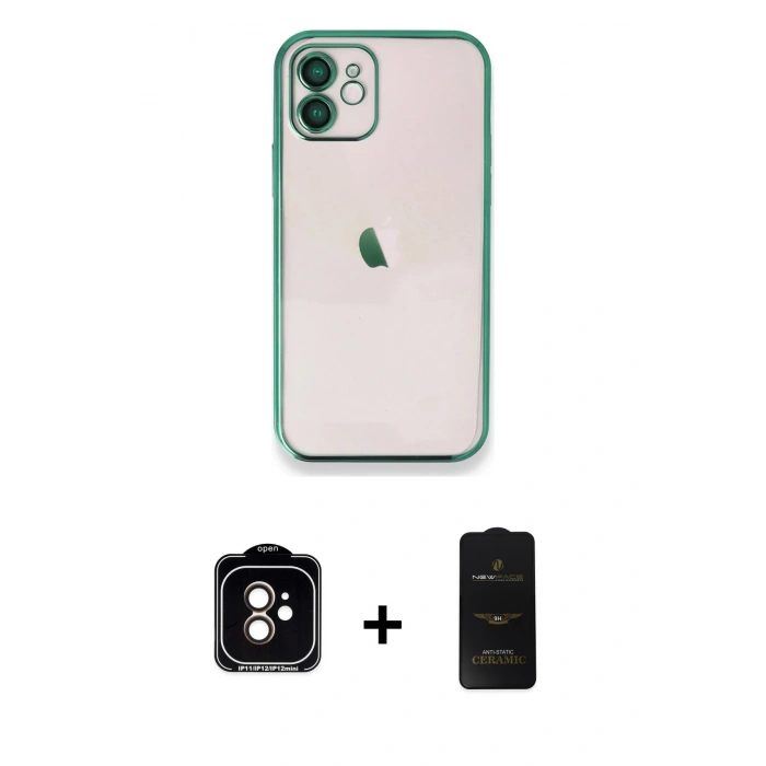 MARSİLYAN™- iPhone 11 Kılıf Vadi Minimal - Siyah 6D Antistatik Mat Seramik Hayalet Nano Ekran Koruyucu + PVD Metal Kamera Lens - TU
