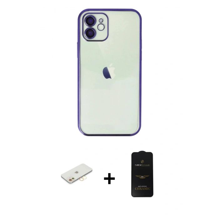 MARSİLYAN™- iPhone 11 Kılıf Vadi Minimal - Siyah 6D Antistatik Mat Seramik Hayalet Nano Ekran Koruyucu + Renkli Kamera Lens Koruma Cam - SI