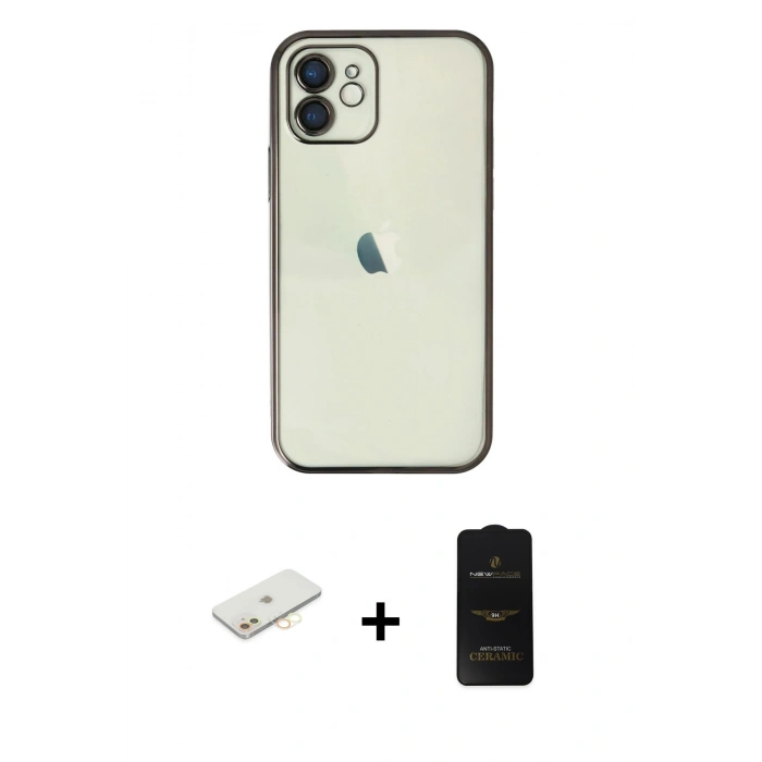 MARSİLYAN™- iPhone 11 Kılıf Vadi Minimal - Siyah 6D Antistatik Mat Seramik Hayalet Nano Ekran Koruyucu + Renkli Kamera Lens Koruma Cam - SI