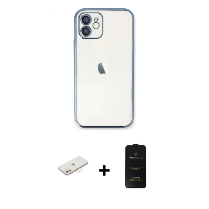 MARSİLYAN™- iPhone 11 Kılıf Vadi Minimal - Siyah 6D Antistatik Mat Seramik Hayalet Nano Ekran Koruyucu + Renkli Kamera Lens Koruma Cam - SI