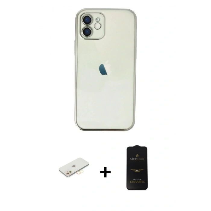 MARSİLYAN™- iPhone 11 Kılıf Vadi Minimal - Siyah 6D Antistatik Mat Seramik Hayalet Nano Ekran Koruyucu + Renkli Kamera Lens Koruma Cam - SI