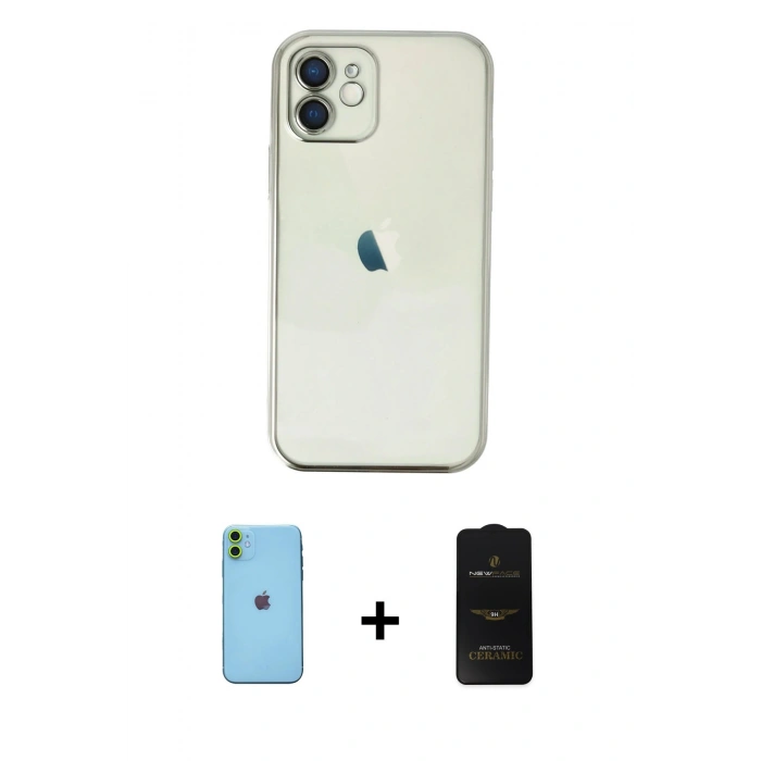 MARSİLYAN™- iPhone 11 Kılıf Vadi Minimal - Siyah 6D Antistatik Mat Seramik Hayalet Nano Ekran Koruyucu + Neon Fosforlu Kamera Lens - YL
