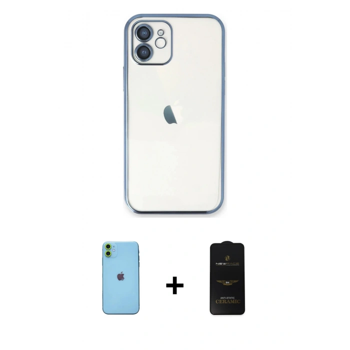 MARSİLYAN™- iPhone 11 Kılıf Vadi Minimal - Siyah 6D Antistatik Mat Seramik Hayalet Nano Ekran Koruyucu + Neon Fosforlu Kamera Lens - YL