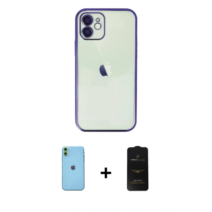 MARSİLYAN™- iPhone 11 Kılıf Vadi Minimal - Siyah 6D Antistatik Mat Seramik Hayalet Nano Ekran Koruyucu + Neon Fosforlu Kamera Lens - YL
