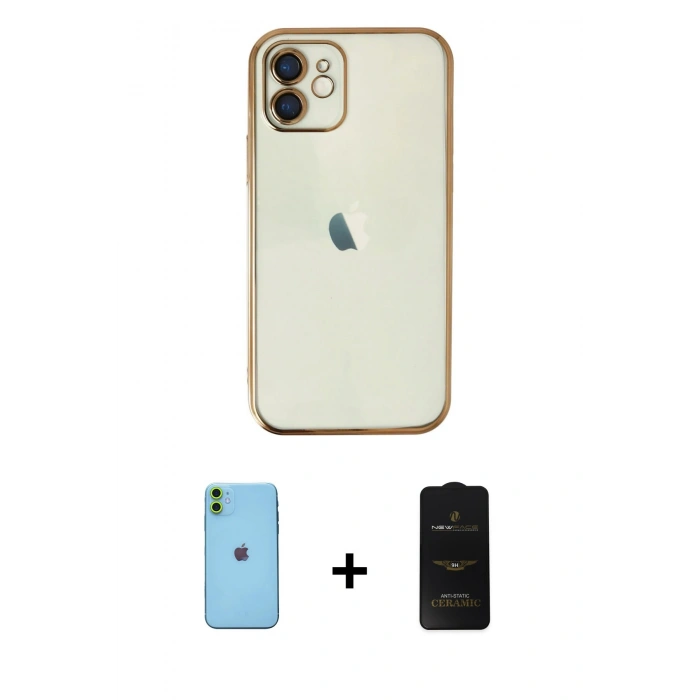 MARSİLYAN™- iPhone 11 Kılıf Vadi Minimal - Siyah 6D Antistatik Mat Seramik Hayalet Nano Ekran Koruyucu + Neon Fosforlu Kamera Lens - YL