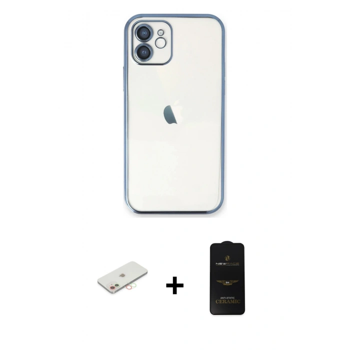 MARSİLYAN™- iPhone 11 Kılıf Vadi Minimal - Siyah 6D Antistatik Mat Seramik Hayalet Nano Ekran Koruyucu + Renkli Kamera Lens Koruma Cam - YL