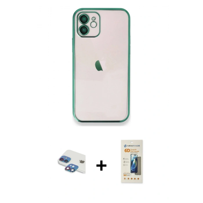 MARSİLYAN™- iPhone 11 Kılıf Vadi Minimal - Siyah 6D Mat Seramik Hayalet Nano Ekran Koruyucu + Pers Alüminyum Kamera Lens - GI