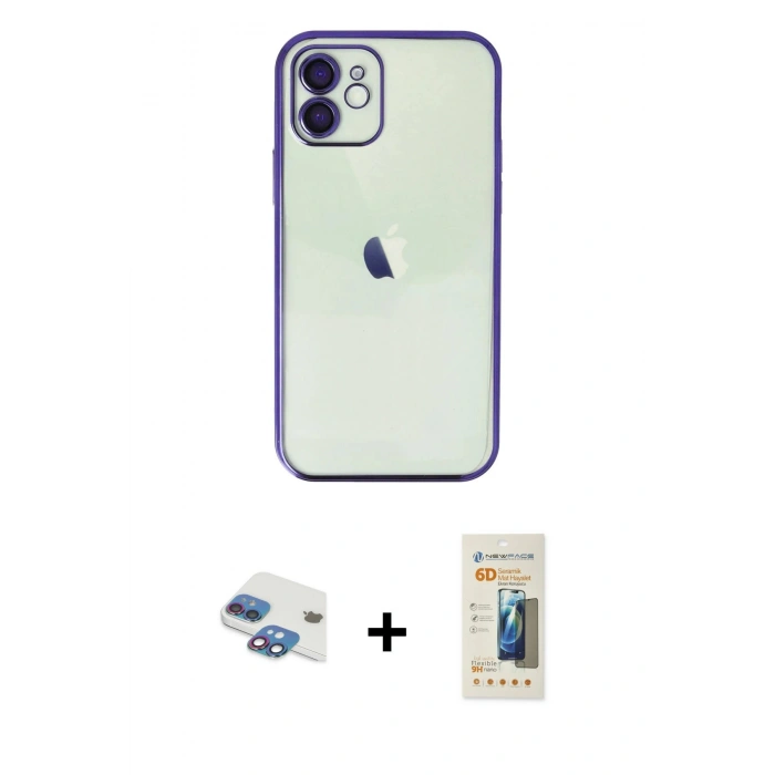 MARSİLYAN™- iPhone 11 Kılıf Vadi Minimal - Siyah 6D Mat Seramik Hayalet Nano Ekran Koruyucu + Pers Alüminyum Kamera Lens - GI
