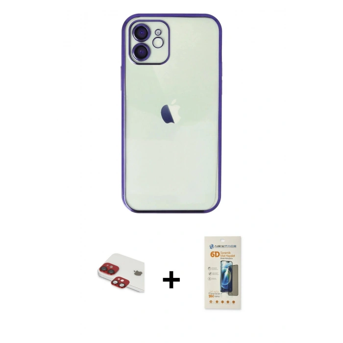MARSİLYAN™- iPhone 11 Kılıf Vadi Minimal - Siyah 6D Mat Seramik Hayalet Nano Ekran Koruyucu + Pers Alüminyum Kamera Lens - KI