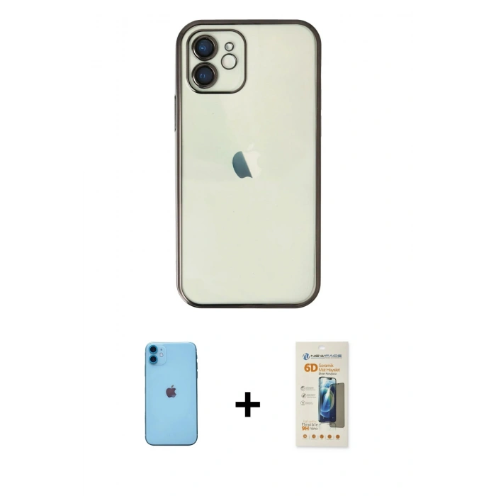 MARSİLYAN™- iPhone 11 Kılıf Vadi Minimal - Siyah 6D Mat Seramik Hayalet Nano Ekran Koruyucu + Neon Fosforlu Kamera Lens - MI
