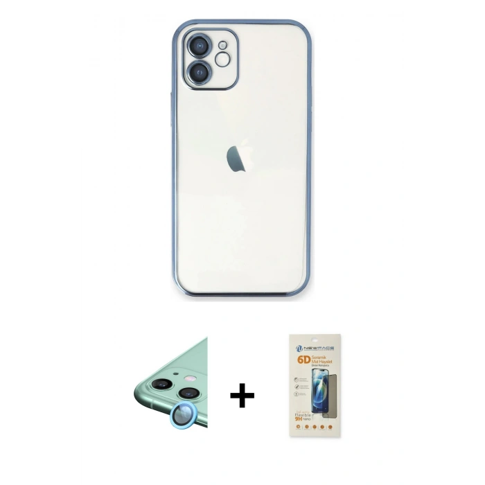 MARSİLYAN™- iPhone 11 Kılıf Vadi Minimal - Siyah 6D Mat Seramik Hayalet Nano Ekran Koruyucu + Raze Metal Kamera Lens - MI
